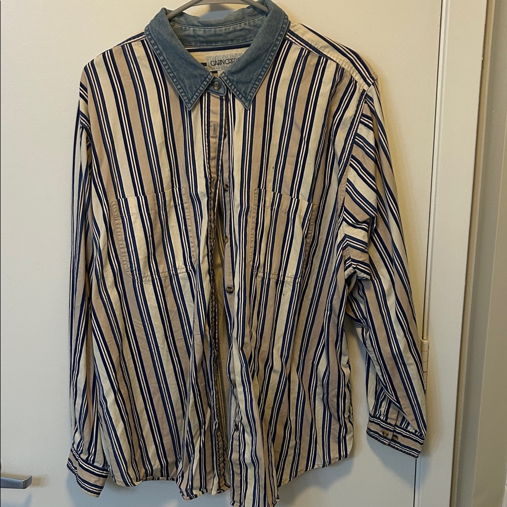 Cabin Creek Blue and White Striped Button Down Shirt